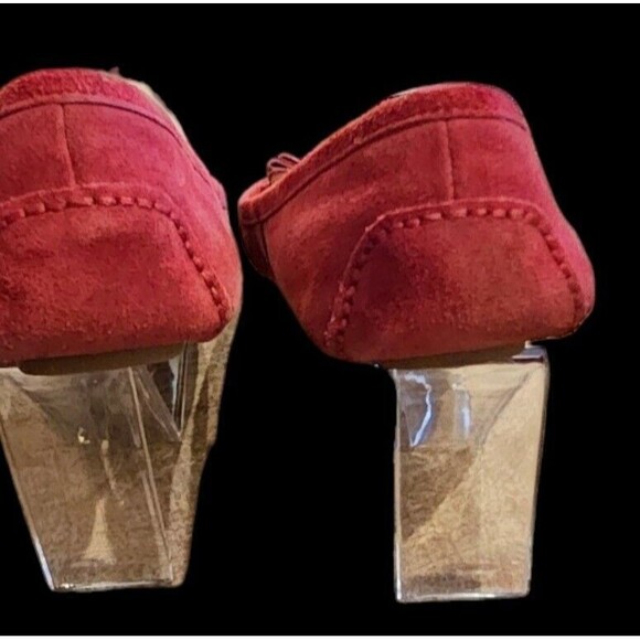 Michael Kors Shoes Women's 10M Red Leather Suede Driving Loafers Moccasins - Picture 5 of 9